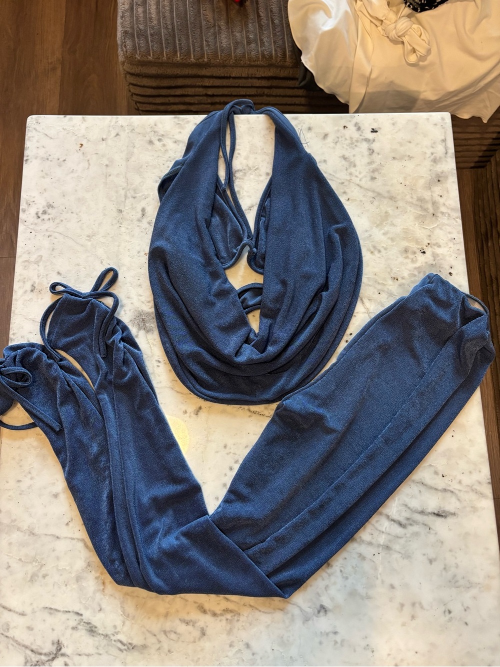SHEIN Blue Halter Draped Jumpsuit